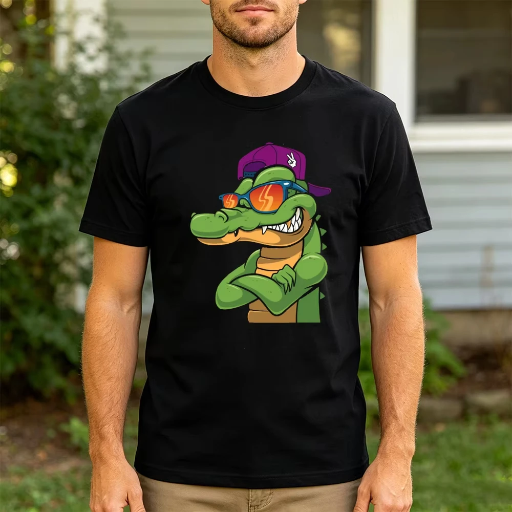 Cool Crocodile Alligator with Sunglasses Cartoon Men T Shirt Funny Animal Graphic Tee Hip Hop Streetwear Clothes Tops