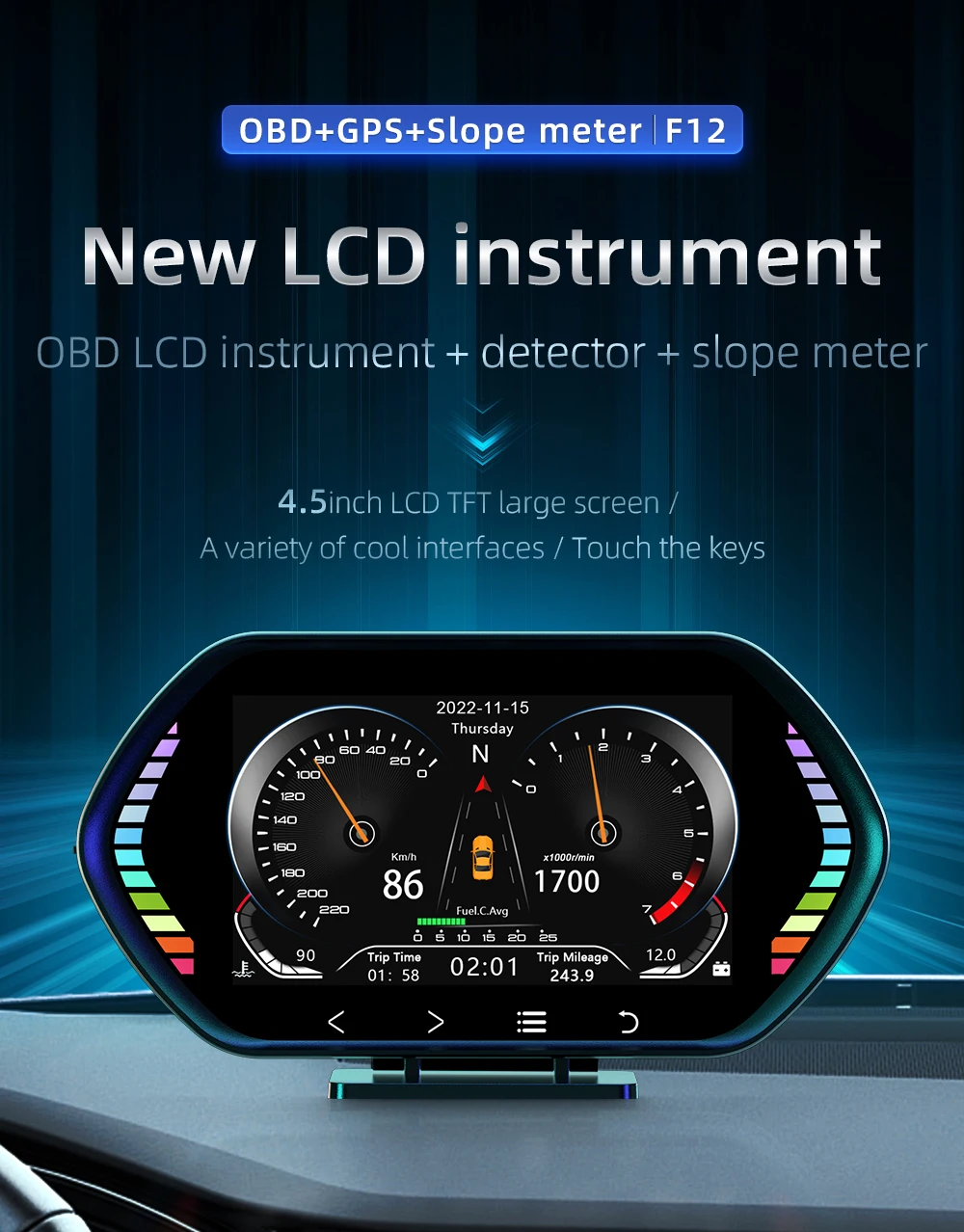 OBD2 GPS LCD Diagnostic Tool with HUD Water Temp Gauge for Cars F12 Car Obd2 Gauge