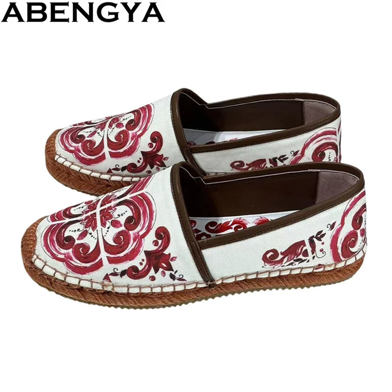 NONE ABENGYA Mehrfarbig bedruckte Canvas-Schuhe für Damen 2025 Sommer Walkingschuhe Damen Mode Designer Casual Loafers Flache Schuhe