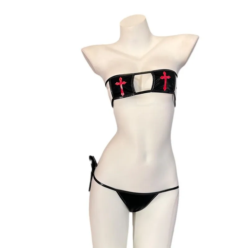 

Halloween-Cos Convention Outfit Dark Gothic Iridescent Anime Nurse Set Eye Mask-Hat + Bikini Top + Skirt Private Shoots Cosplay