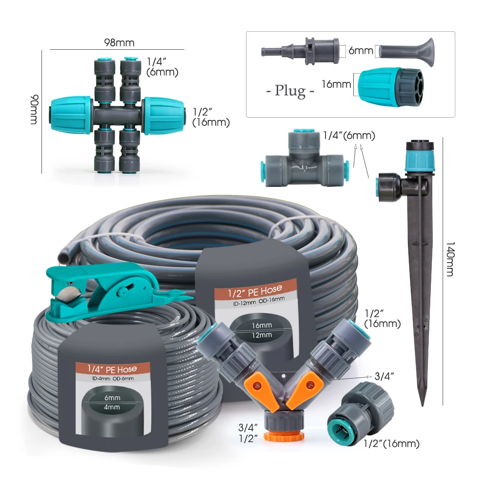16mm to 4/7mm Hose 13cm Sprinkler Drip Irrigation Kit 20/40PCS Dropper Garden Watering System for Patio Yard Lawn Bonsai Plants