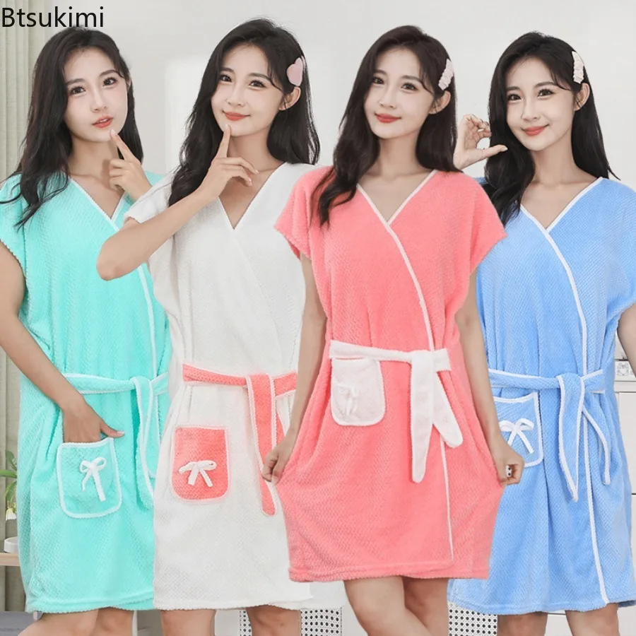 

New 2025 Women's Wearable Bathrobes Fast Drying Bathing Beach Spa Bathrobes Wash Clothing Absorbent Shower Bath and Gym Towel