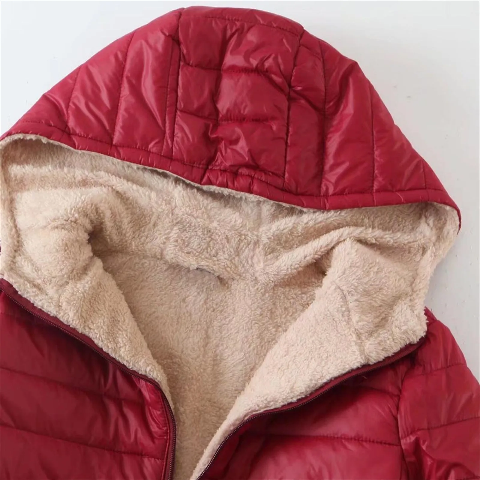 Women\'S Long Plush Lined Hooded Winter Coat Solid Plus Size Long Sleeve Zipper Down Jacket Female Winter Warm Puffer Coats