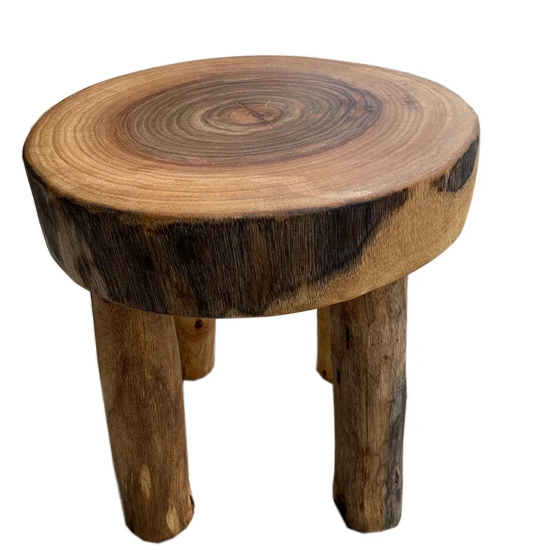 Camphor log stool, shoe changing stool, children and adults, solid wood leg household flower stand small chair