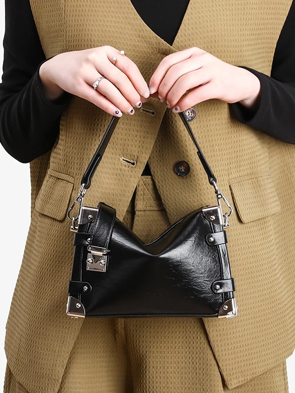 British Style Soft Square Leather Shoulder Bag Fashionable Versatile Crossbody Bag Underarm Bag Small Box Bag for Ladies