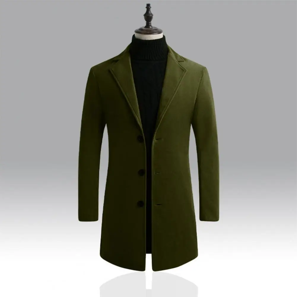 Korean Style Men Trench Coat Lapel Buttons Woolen Coat Casual Overcoat Jackets Men Warm Long Outwear Spring Windbreaker