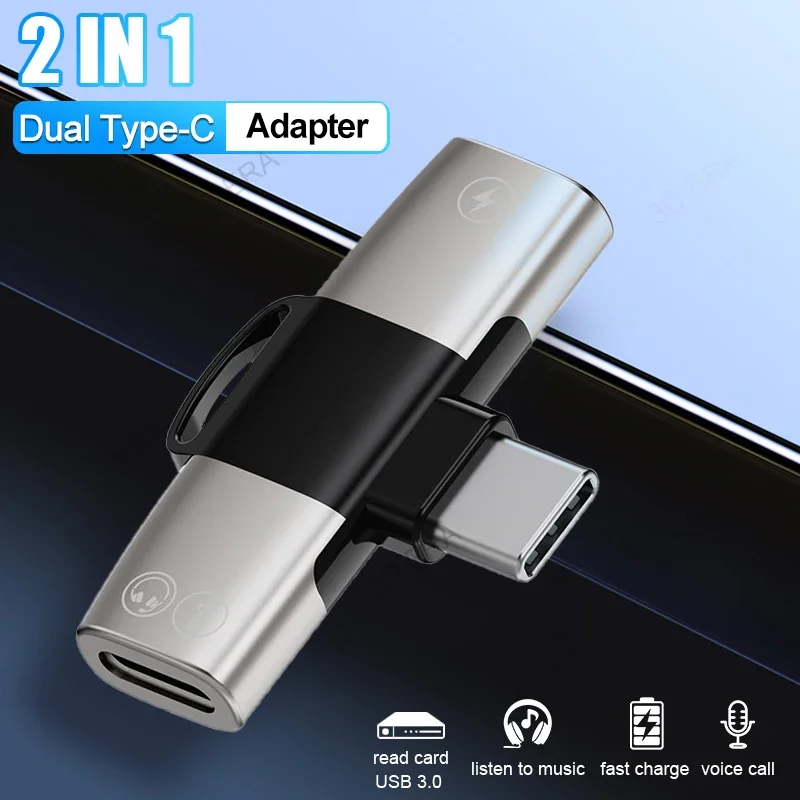 2 In 1 DAC Headphones Adapter Type C to 3.5mm Type C Fast Charger Adapter for iPhone 16 15 Pro Max Plus USB 3.0 Converter