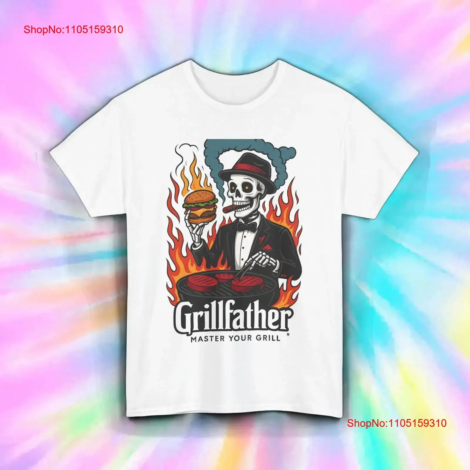 

Grillfather T Shirt Funny BBQ Skeleton Chef Grill Master Burger Flame S 5XL vintage Washed designer clothes Casual fashion