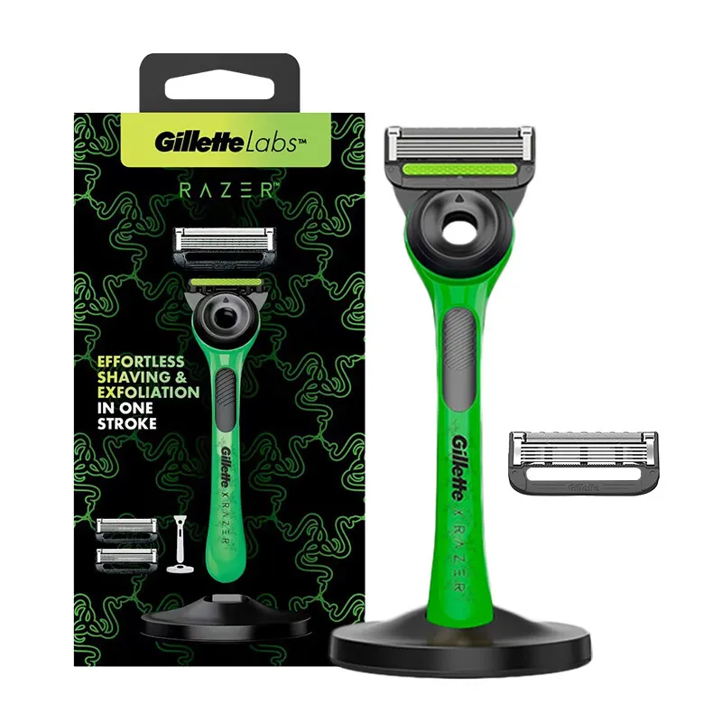 gillette-labs-razor-co-branded-razor-set-1-handle-2-blade-refills-magnetic-stand-5-blade-men's-shaver