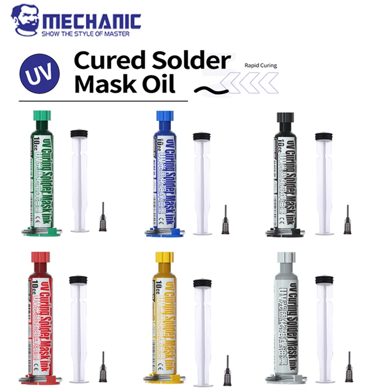 Encre de masque de soudure UV 3-en-1 MECHANIC verte/bleue/noire pour protection de circuits imprimés PCB BGA, outils de réparation électronique