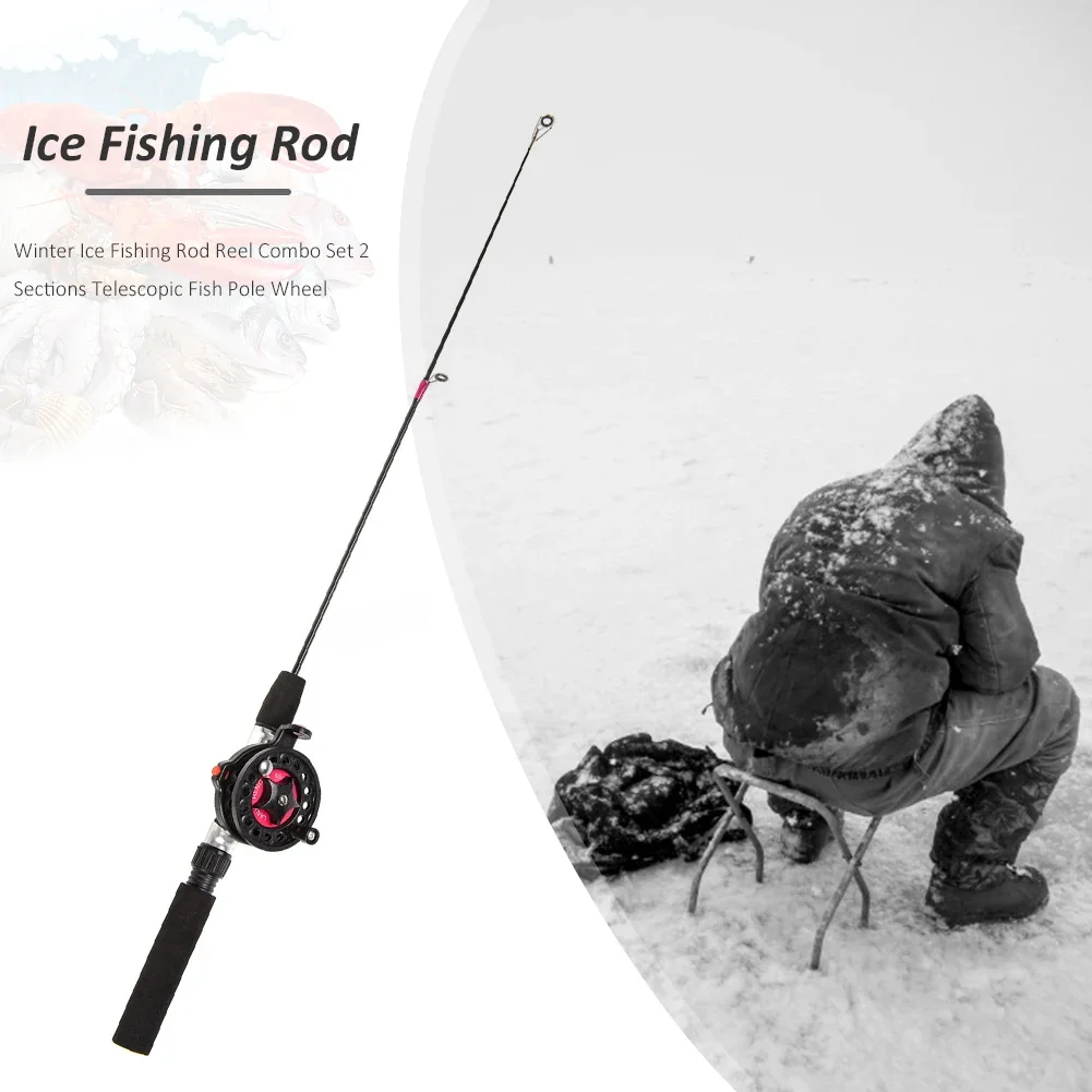 Winter Ice Fishing Rod with Reel Outdoor Fishing Mini Feeder 2 Sections Telescopic Fishing Pole Wheel Tackle Rod Combo Set