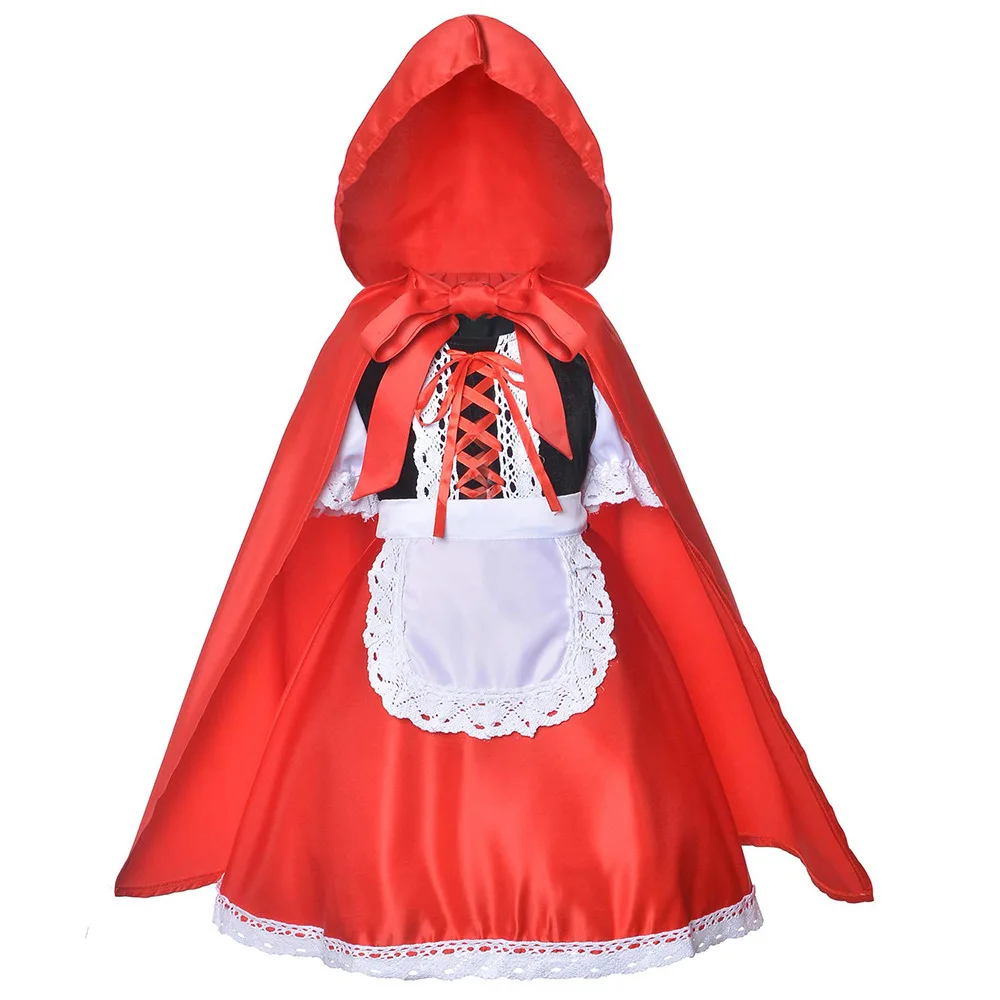 Halloween Carnival Birthday Party 5 Pieces Set Little Red Riding Hood Cosplay Costume Princess Dress + Accessories Set 1-12Yrs