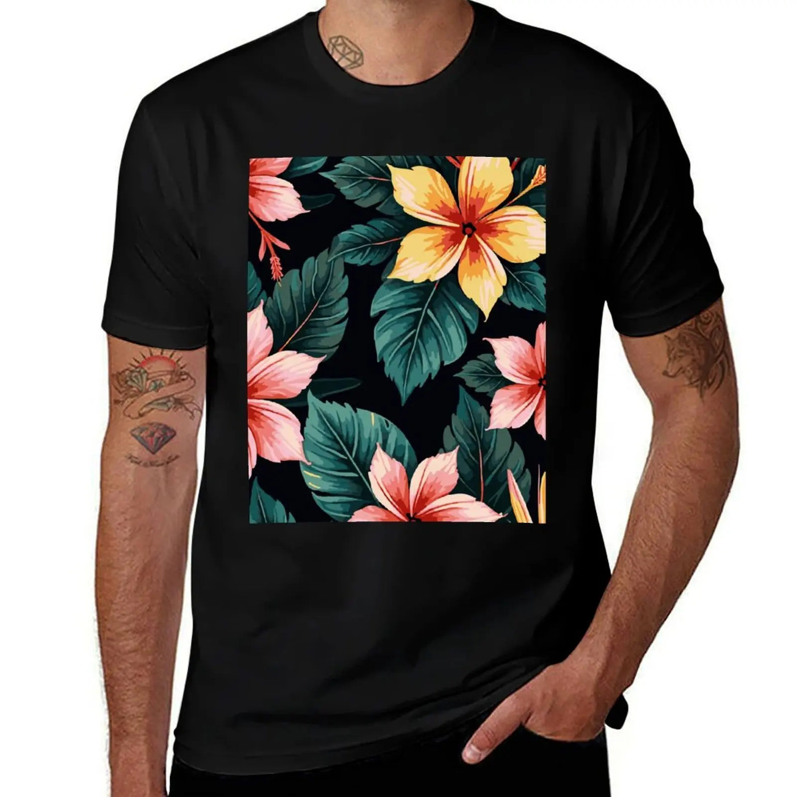 

Tropical Garden Floral Pattern T-Shirt anime figures plus sizes funny costumes slim fit t shirts for men