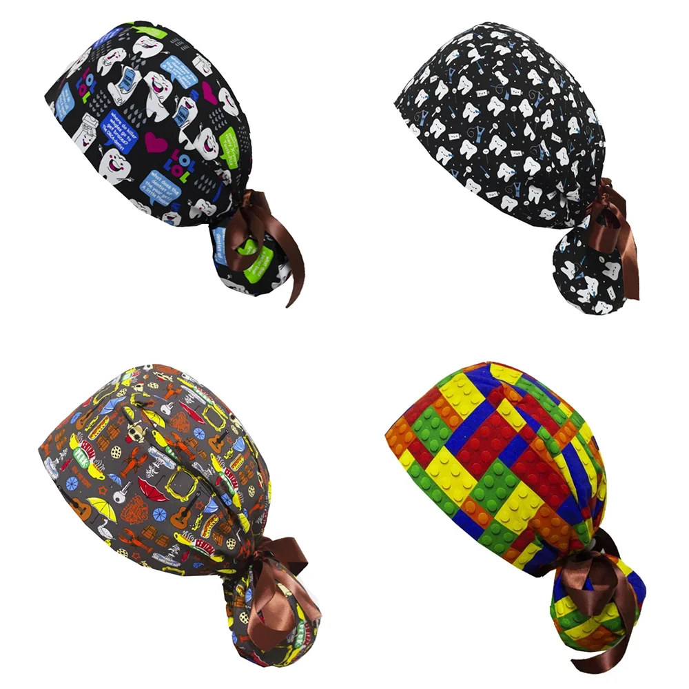 Soft Scrub Cap Unisex Cartoon Printing Scrubs Hat For Women Surgicals Hat Women's And Men Operating Room Hat Nursing Accessories