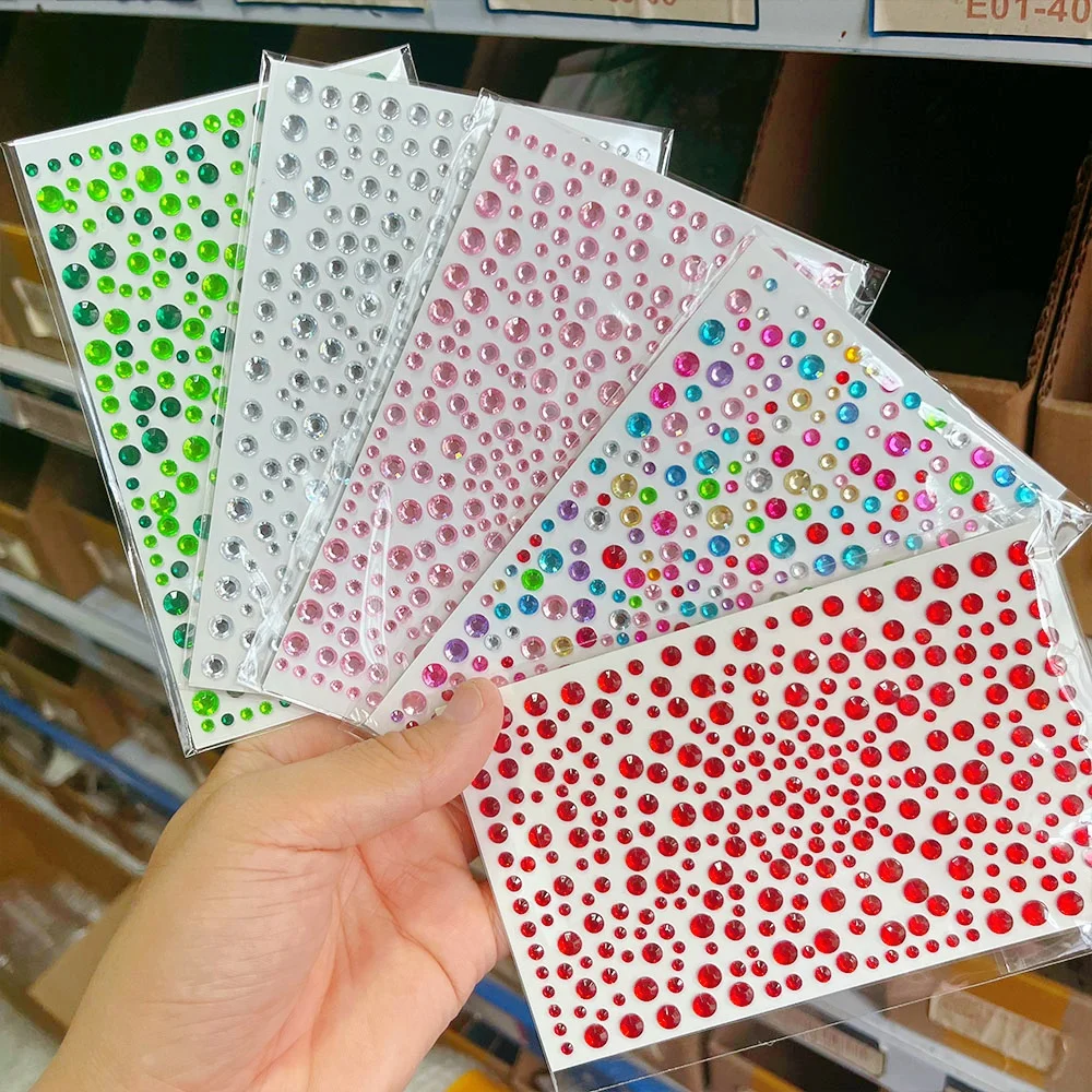 5 Sheet Round Beads Rhinestone Face Gem Jewels 3D Self-Adhesive Facial Tattoo Sticker Red/Pink DIY Eye Face Body Makeup Diamond