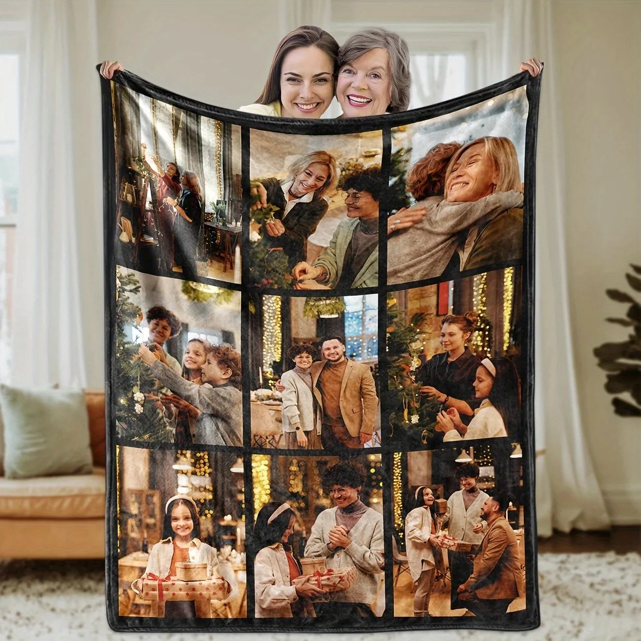 Christmas Family Photo Blanket Throw Xmas Holiday Keepsake Cozy Warm Fleece Decor Gift Nostalgia Multi Generation