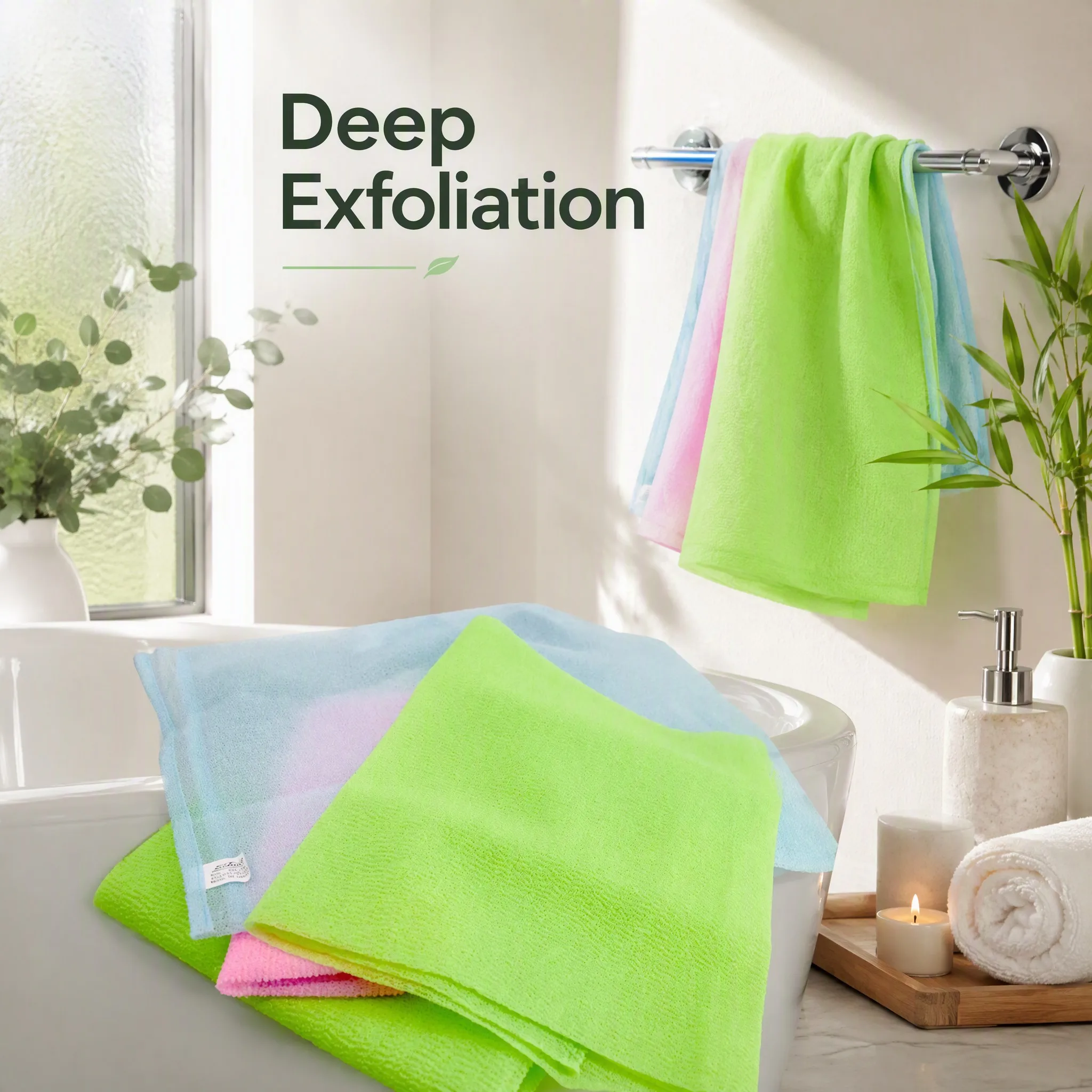 5 Pack Exfoliating Bath Towels Extra Long Soft Nylon Body Scrubber Towels No Rinse Shower Bathing