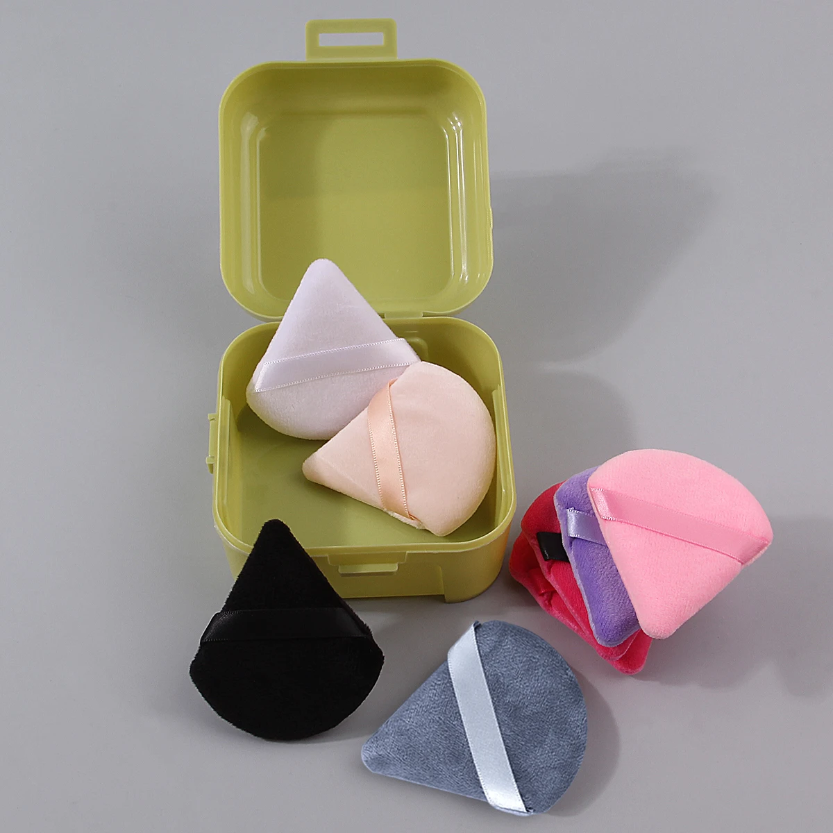 Juego de caja de almacenamiento de 8 Uds., esponja triangular para polvos con ajuste de colores mezclados al azar, esponja de maquillaje, esponja suave y gruesa, cojín de aire pow