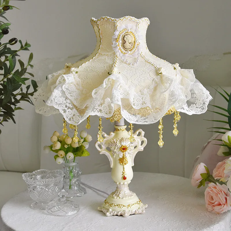

European desk lamp bedroom bedside lamp French pastoral princess lace girl children's room warm and romantic