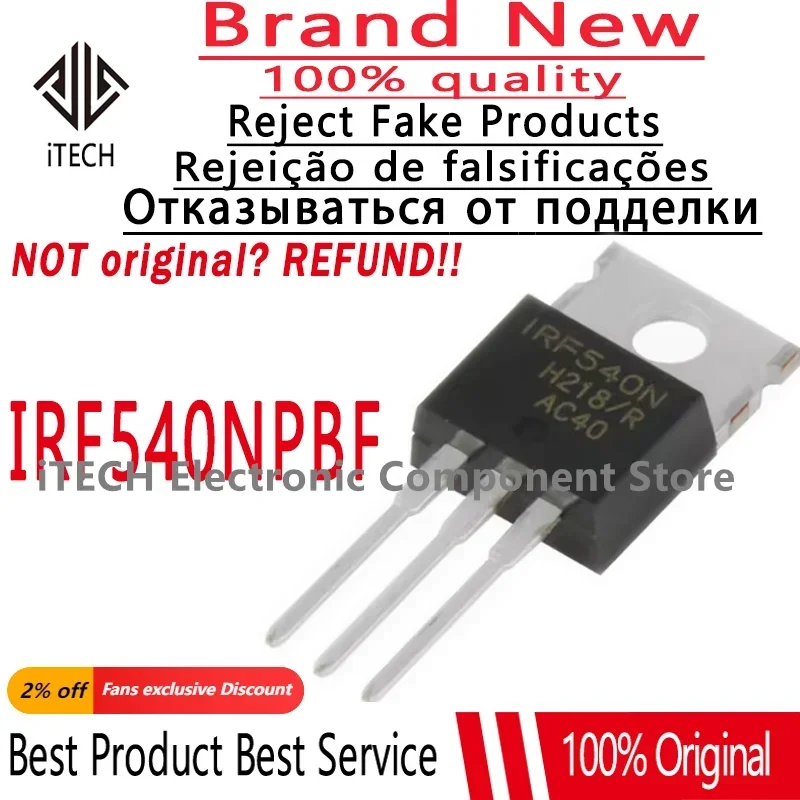 10pcs/lot Original IRF540N Mosfet Transistor IRF540 IRF540NPBF 1RF540N TO220 100% New and Genuine