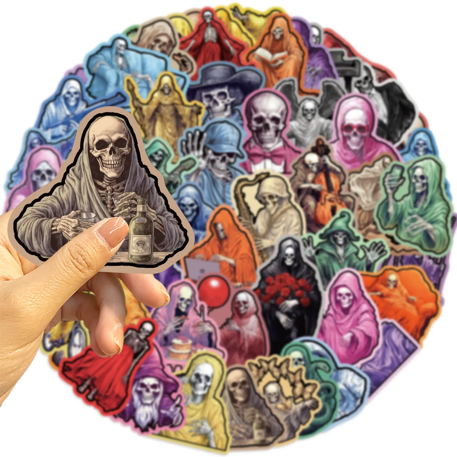 50Pcs Funny Colorful Skull Stickers Cool Skeleton DIY Stickers Scrapbooking Phone Luggage Skateboard Waterproof Decals