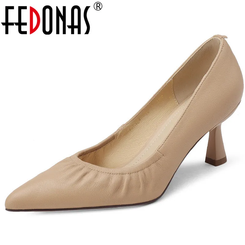 FEDONAS Women Pumps Spring Summer Office Ladies Party Pointed Toe Thin Heels Soft Genuine Leather Shoes Woman Fashion Elegant