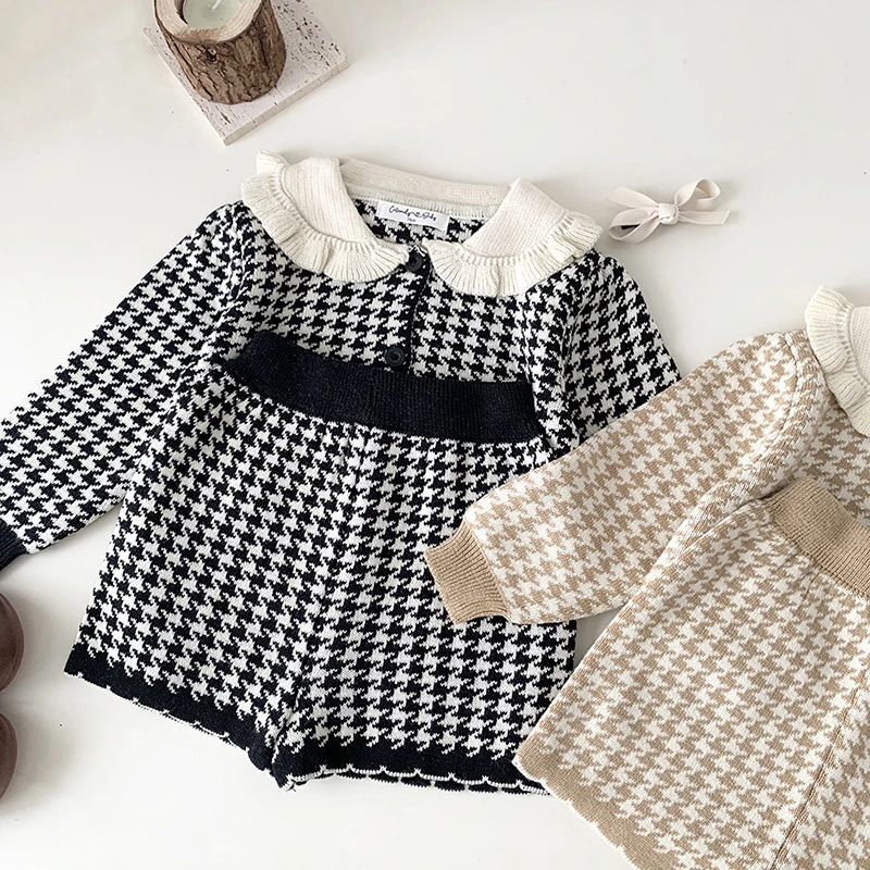 2024 New Autumn Newborn Baby Girls Knitted Clothing Set Long Sleeved Cardigan Coat+Shorts Toddler Baby Girl Clothes Suit