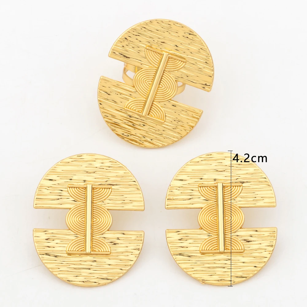 YM Modeschmuck Set Dubai Gold Farbe Luxus Blumen form verstellbarer Ring runde Ohrringe für Frauen Hochzeits feier Geschenke tägliche Kleidung 3