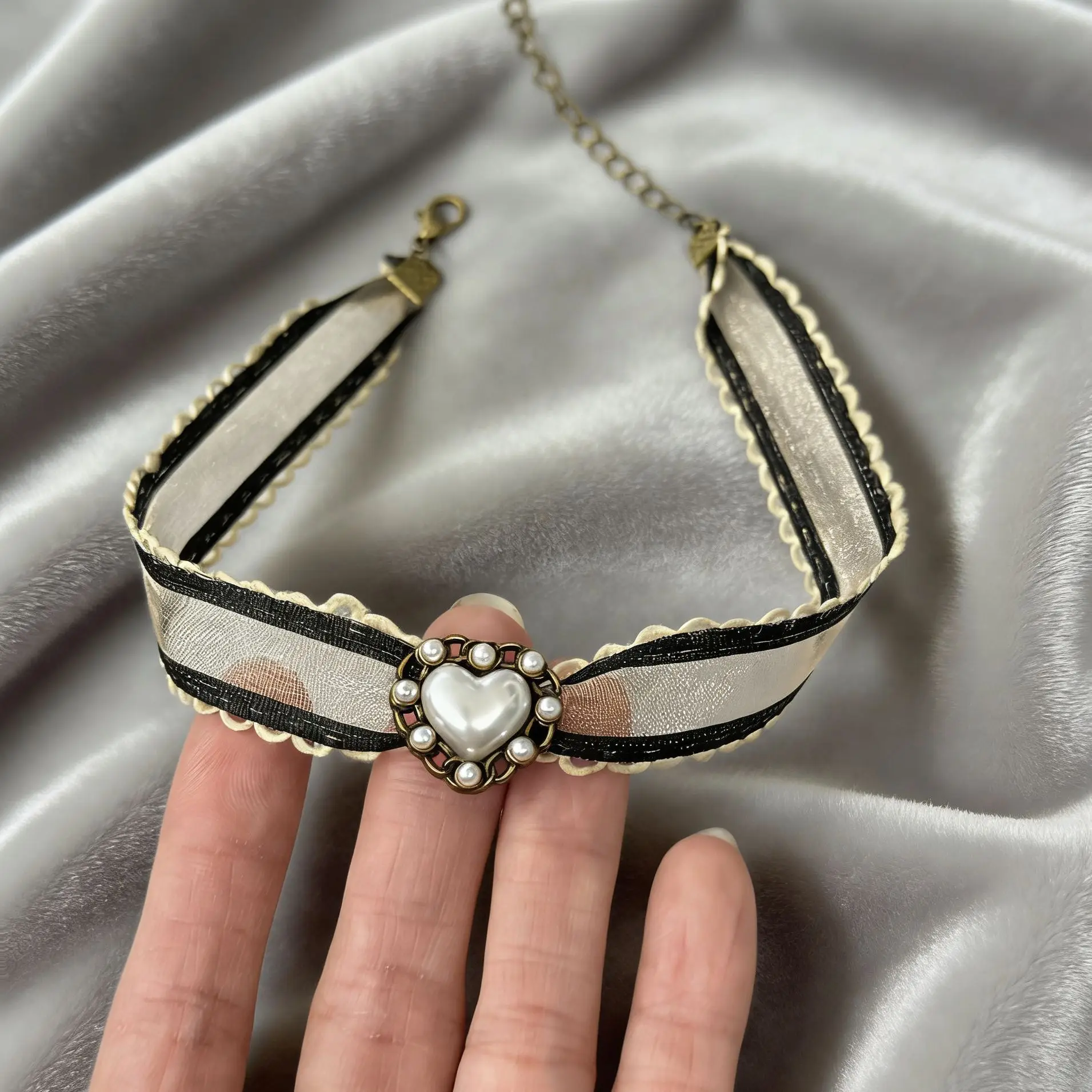 Trendy Vintage Perle Herz Spitze Halsband Halskette Für Frauen Party Charme Mode Zubehör Schmuck Geschenk