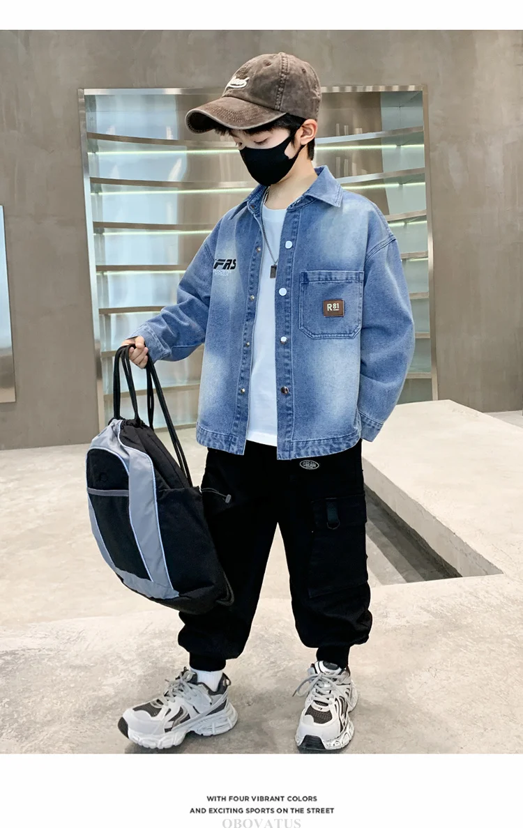 Kinder Mode Vintage Blaues Jeanshemd für Jungen Langärmeliges Baby-Bluse mit Tasche Teenager Frühling Herbst Kleidung Jeanshemd – Detail 6