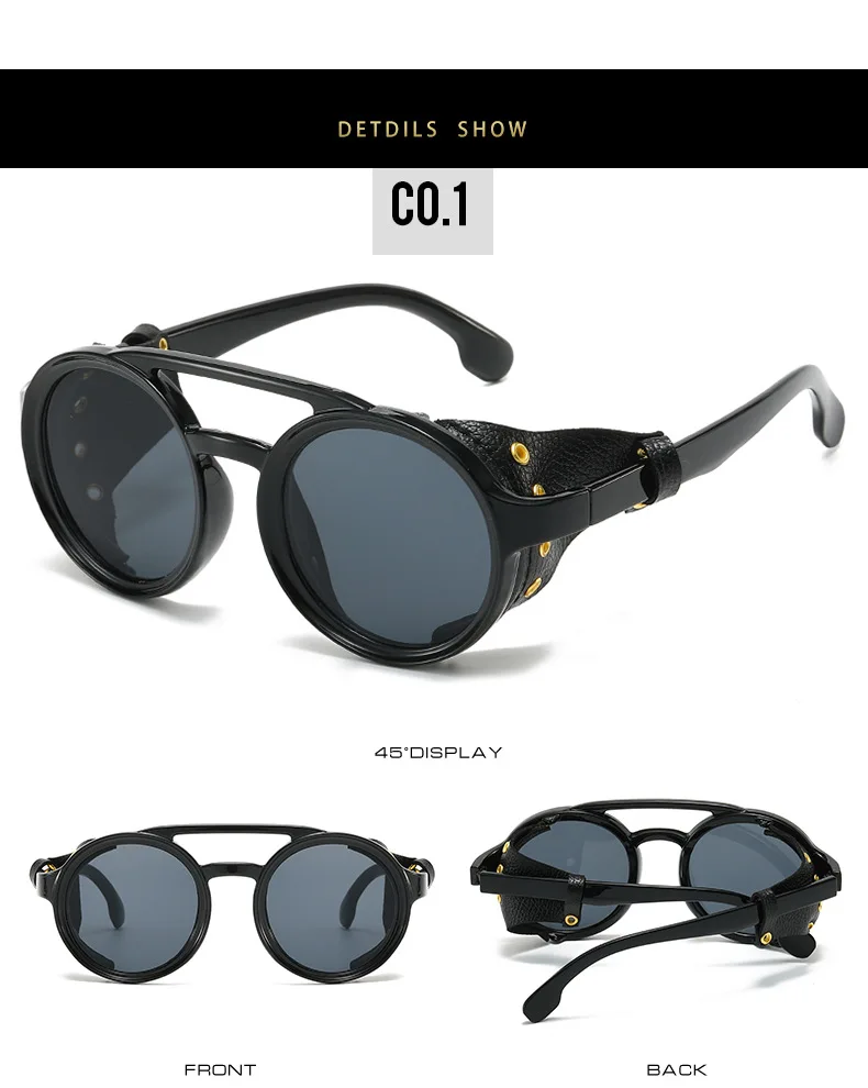 Retro Sonnenbrille Männer Frauen Leder Runde Brille Vintage Brille Anti Wind Im Freien Sport Sonnenbrille UV400 – Detail 6