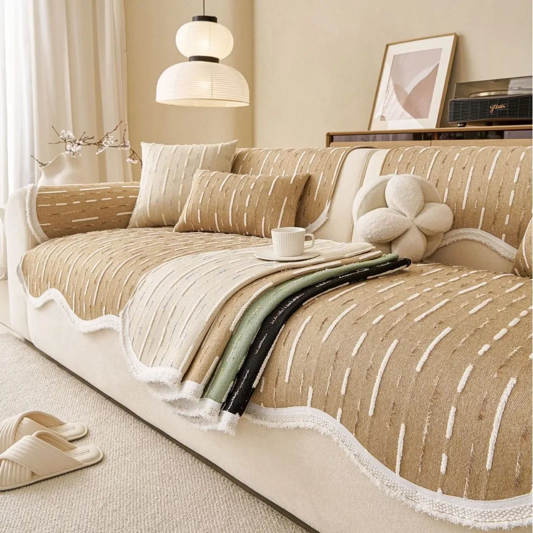 Irregular Four Seasons Universal Chenille Sofa Cover Solid Color Striped Sofa Towel for Living Room Non-Slip Couch Cushion Home