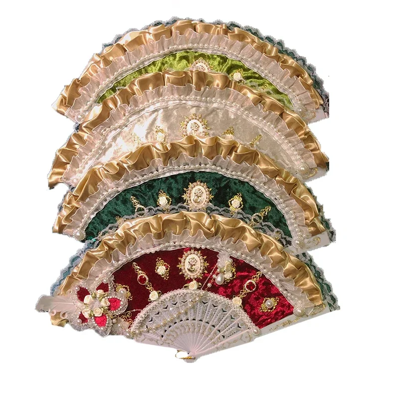 منقطع النظير كليوباترا السداسية الأصلي لوليتا اليدوية مخصص الروكوكو خمر سيدة مجمع العتيقة مروحة #5