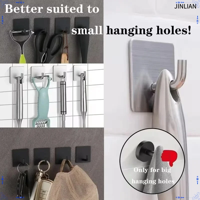 `Heavy‑Duty Stainless‑Steel Adhesive Wall Hooks Rustproof 3M Sticky Over‑Door Hook for Bathroom Kitchen Towel Coat Robe`
