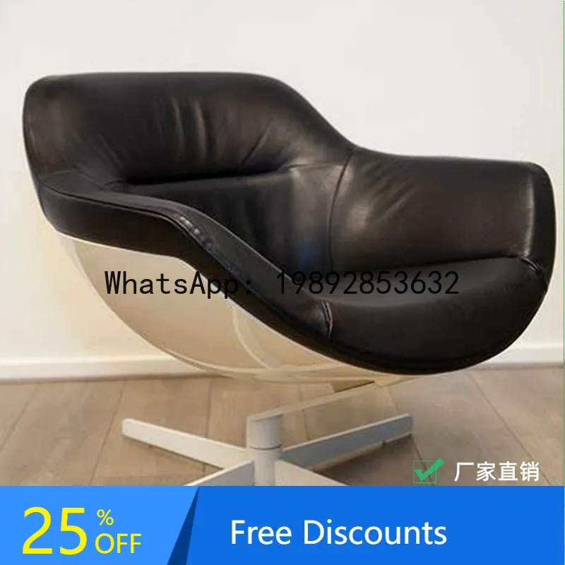

XL Single Sofa Chair Model Room Living Room Balcony Artistic Rotating Leather Leisure Chair