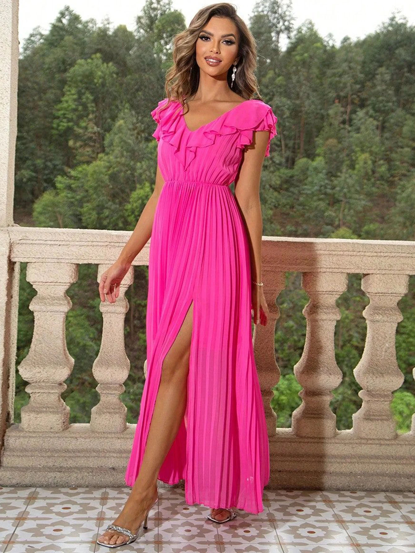 Robe longue de soirée pour femme, tenue d'été sexy, dos nu, plis, maxi, élégante, décontractée, fête d'anniversaire, Rh, 2024