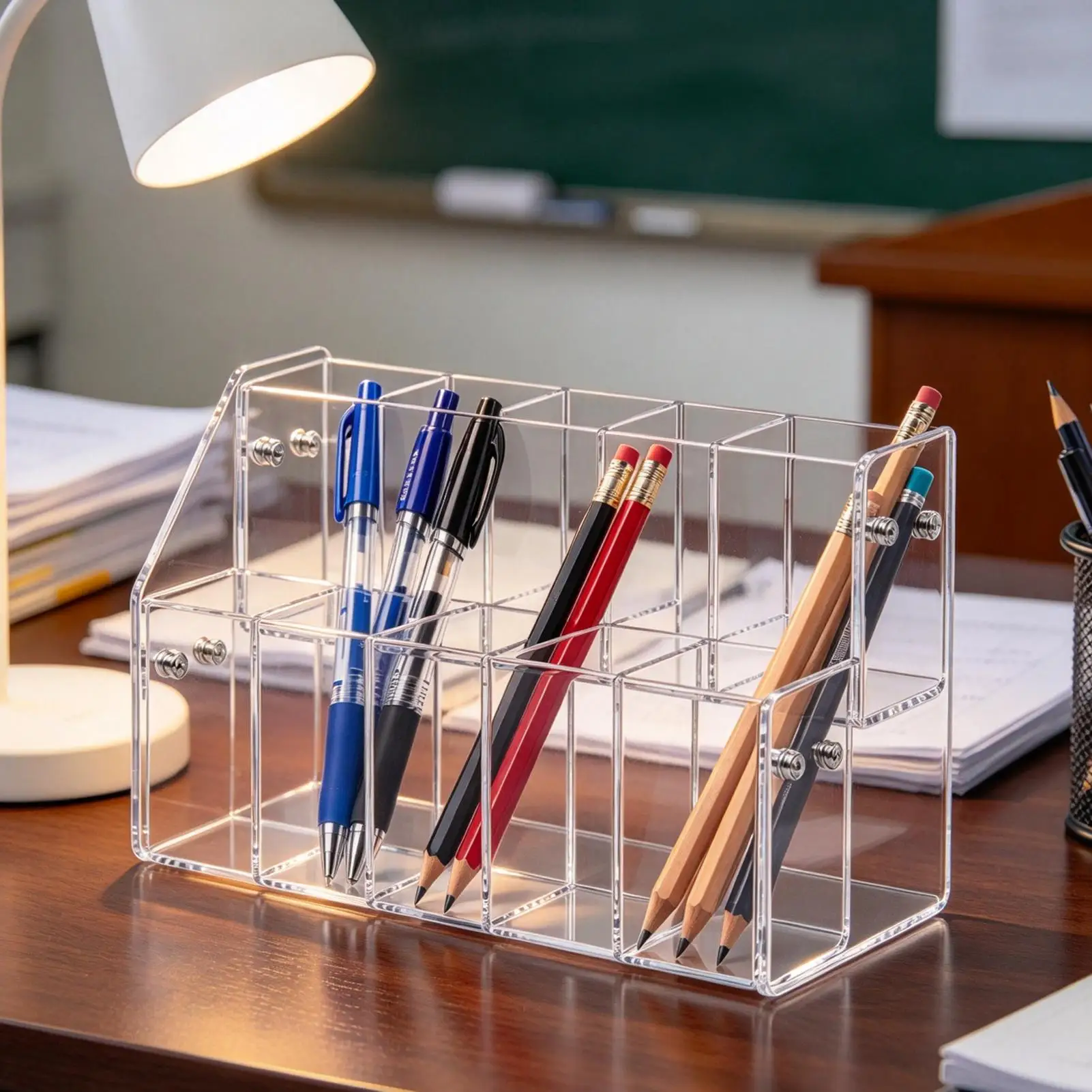 Clear Acrylic Pen Holder 2 Tier/4 Tier Transparent Acrylic Display Rack Colored Pencil Organizer For Office School Teacher