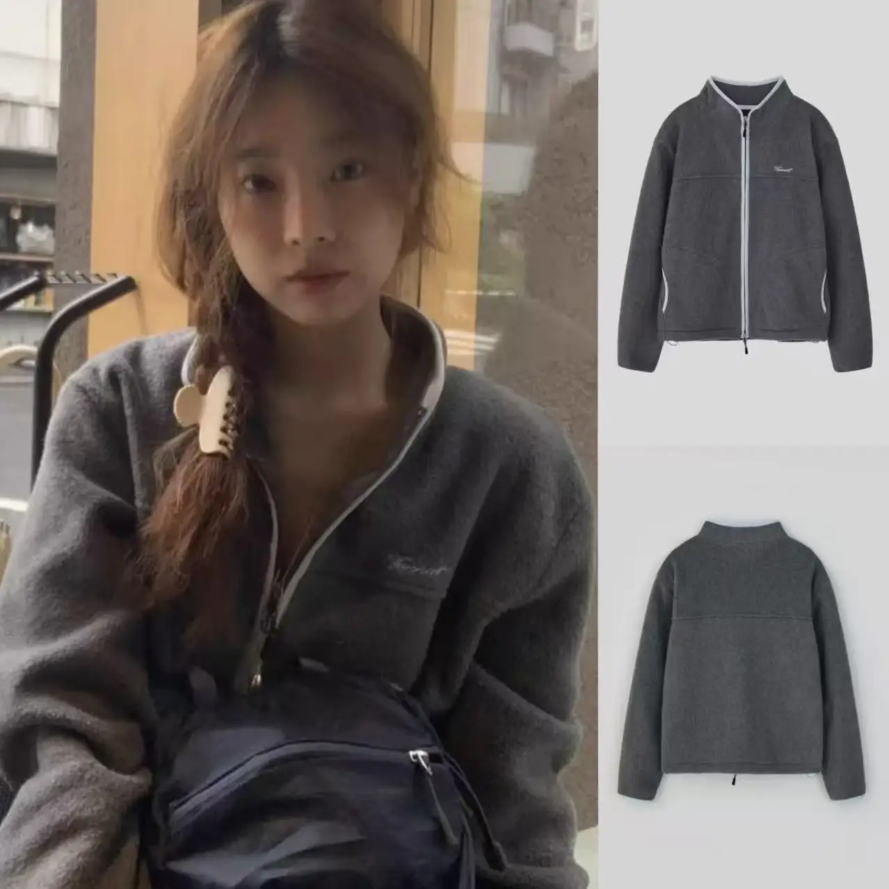 Warm Fce Jaet Loose Fit Stand Collar Double Zipper Versatile Casual Sle Women's Outerwear Long Sve Winter Coat