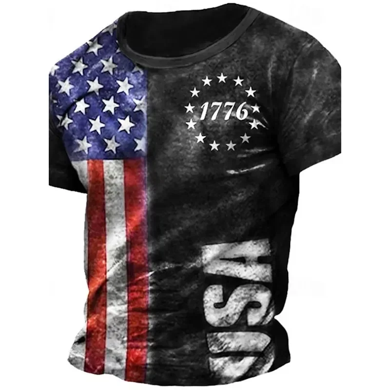 3D Digital Print Summer Men Retro Flag Skull T Shirt 2026 Round Neck Short Sleeve Casual Breathable Large Size Hot Model Tee