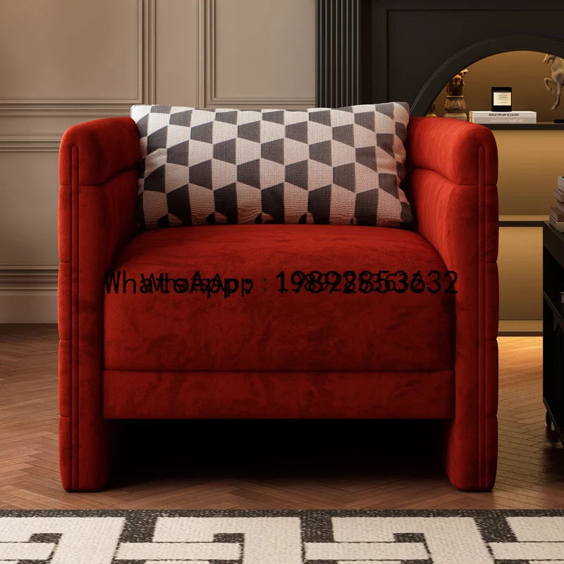 YZ  French retro single sofa chair designer mid-ancient high-end lamb wool solid wood edge chair