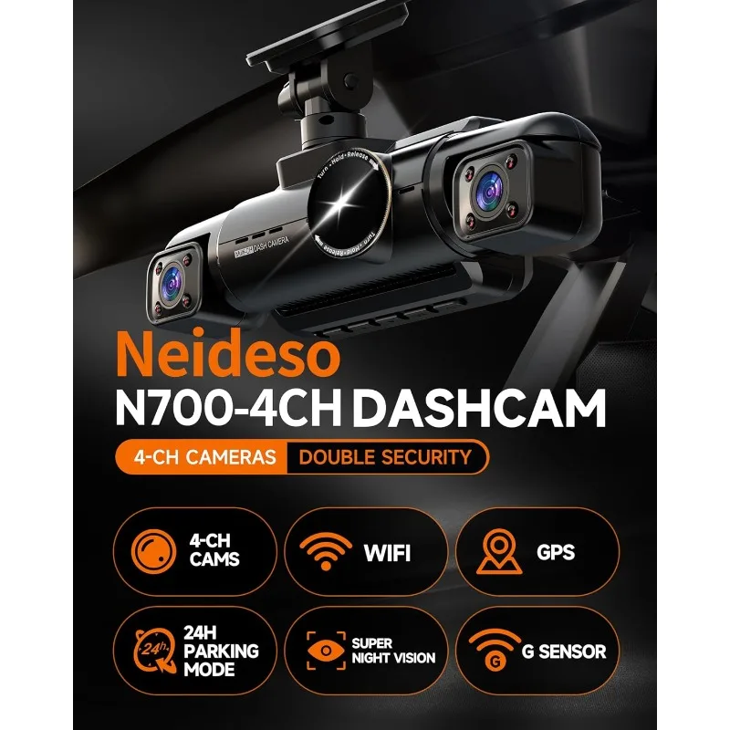 Neideso 360° Dash Cam Front, Rear and Inside, 4 Channel 3K+3*1080P Front and Rear and Inside