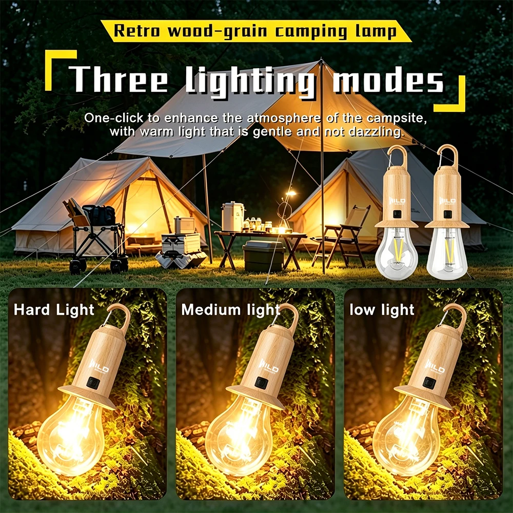 Vintage Solar Lantern, Wood Grain LED Hanging Light, Rechargeable Solar Powered, Remote Control, 3 Lighting Modes for Garden
