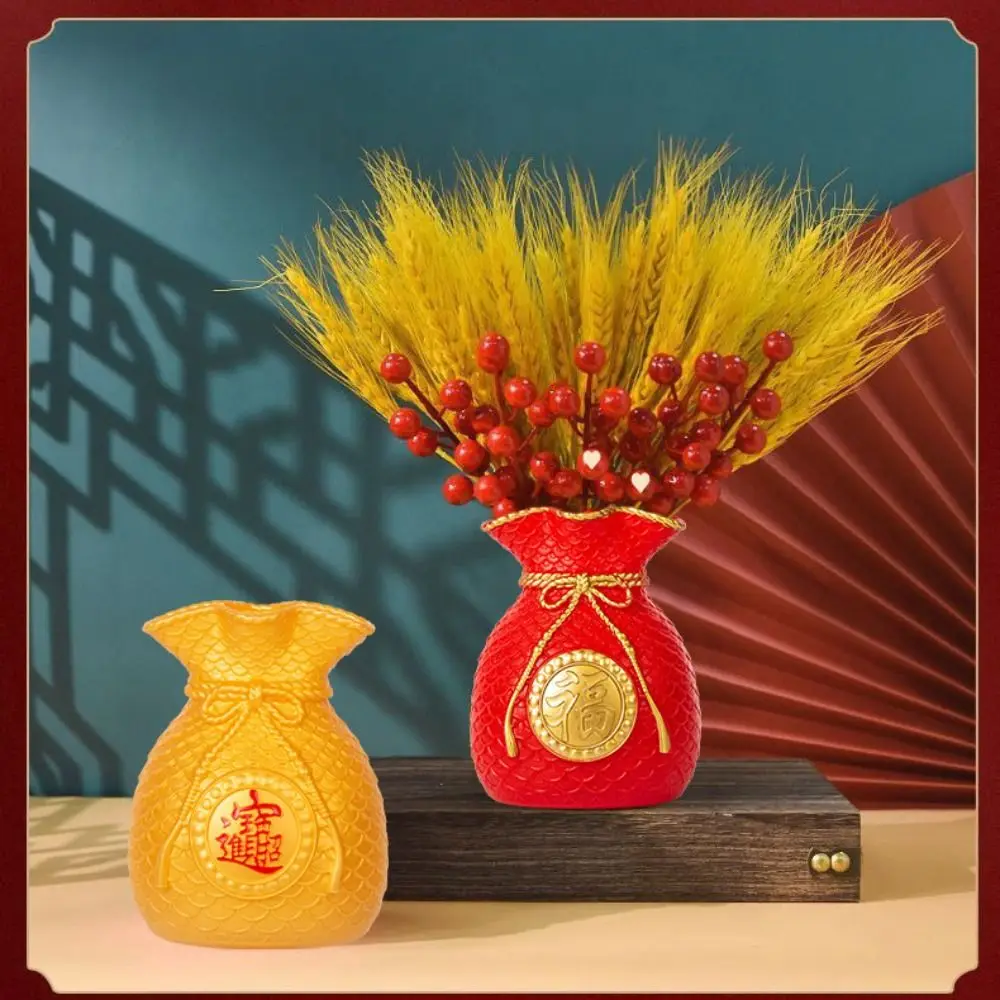 Blessed Bag Flowerpot Vase Chinese New Year Spring Festival Fortune Making Flower Arrangement Vase Plastic Festival Decoration
