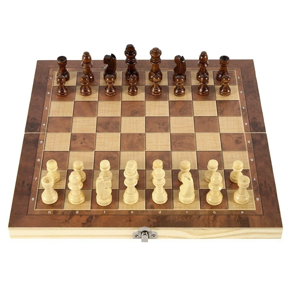 24x24CM 3in1 International Chess Set Wooden Folding Chess Indoor Entertainment Portable Board Game Checker Birthday Gift For Kid