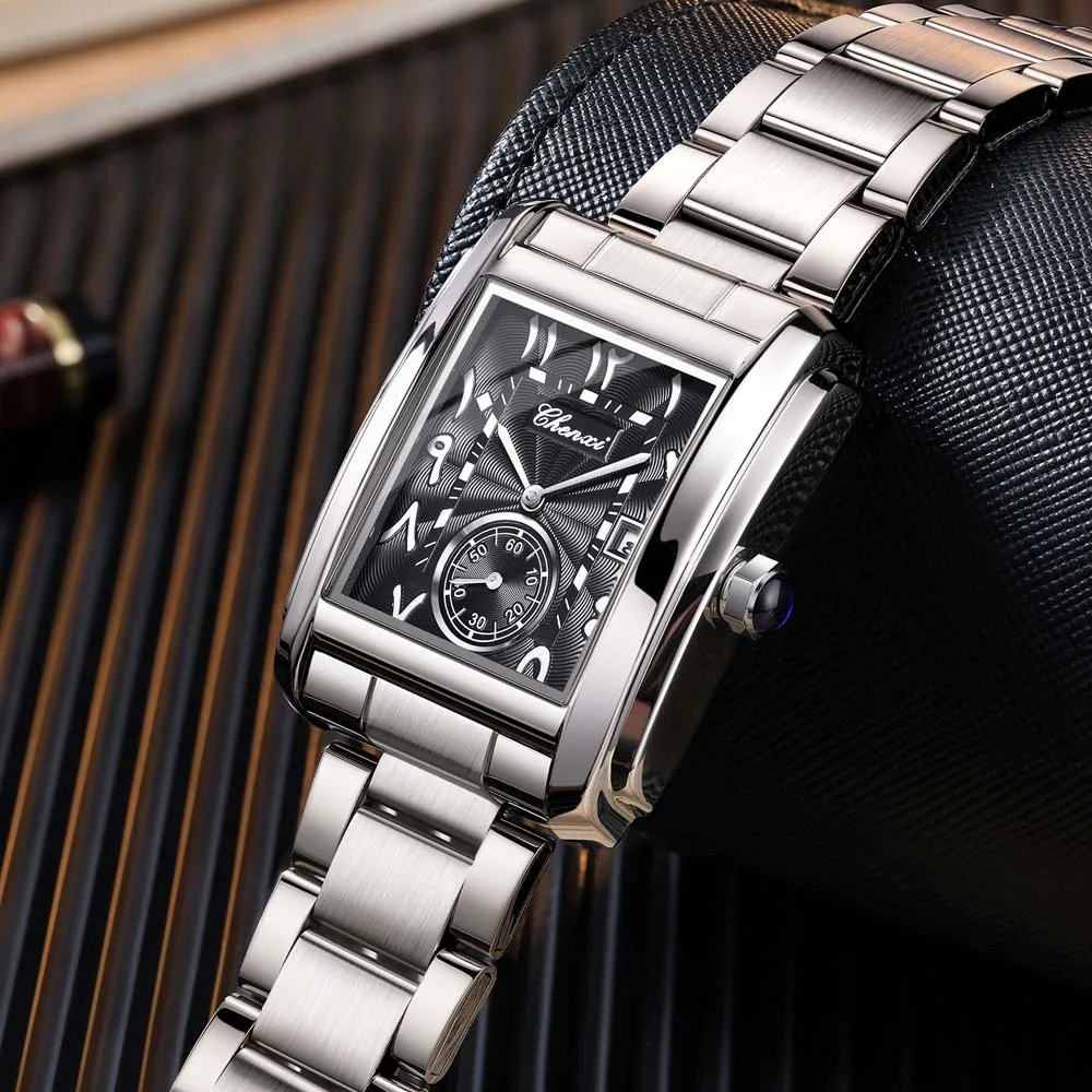 CHENXI New Men's Watch Arabic Numerals Square Stylish Water-Resistant Luminous Calendar Business Men's Quartz Wristwatch Reloj