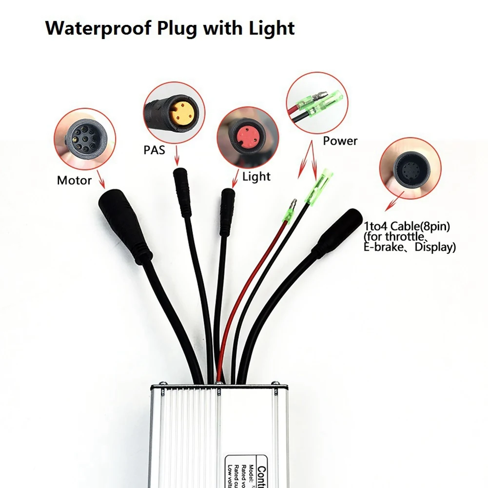 Electric Bicycle KT-22A Controller 36V/48V 9 Tube Squarewave Waterproof Connector Controller with Double Head Light Wire