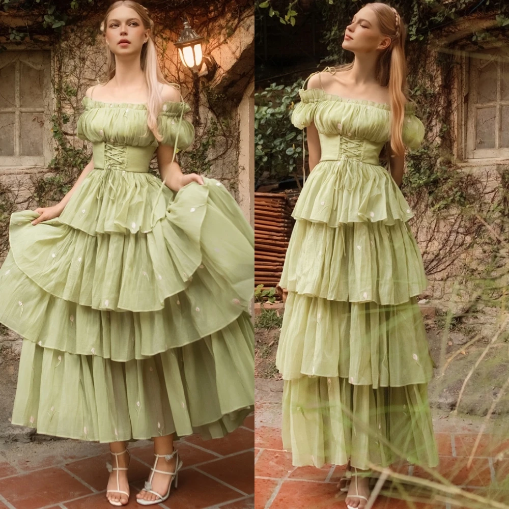 

Customized Exquisite Chiffon Evening Dress Delicate Boat Neck Prom Dresses Formal Short Sleeves Special Occasion Gowns