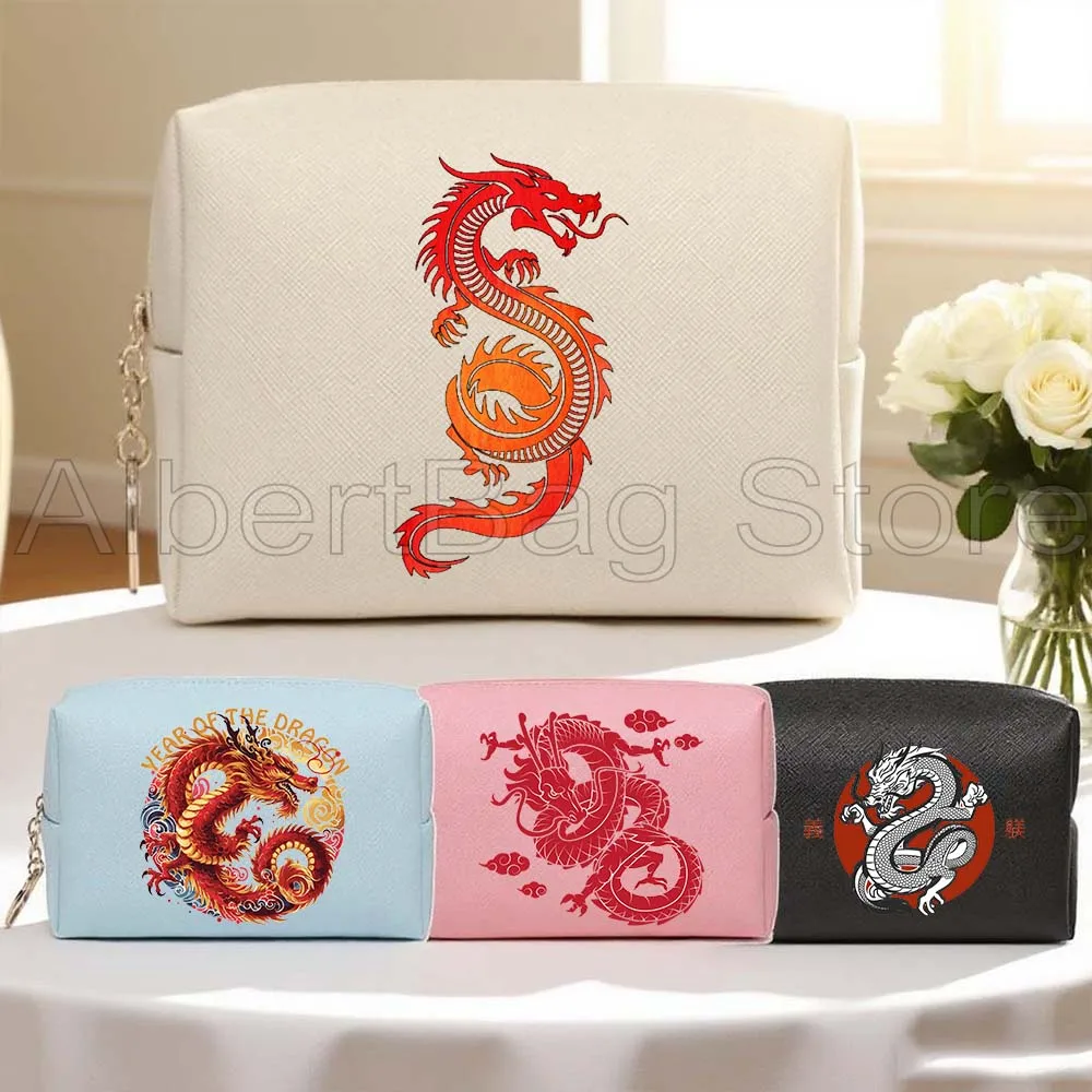 

Graphic Asian Red Dragon Chinese Classic Style Gifts PU Leather Travel Cosmetic Bag Women Makeup Bag Case Waterproof Storage Bag