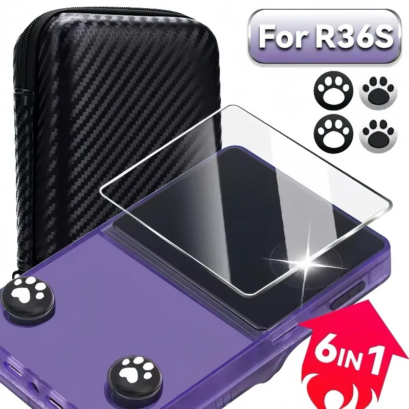 Чехол 6 в 1, чехол + стекло + крышка джойстика для R36S, дорожная портативная сумка для хранения, защитная пленка из закаленного стекла, крышка для R36S