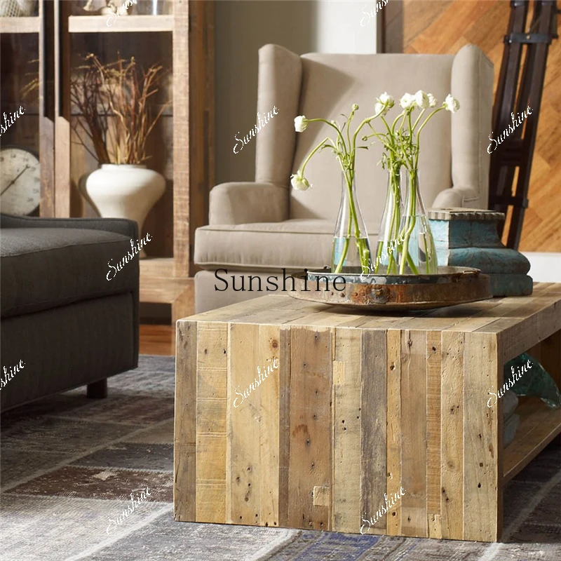 Coffee table old elm French retro creative solid log tea table bed and breakfast furniture  FT